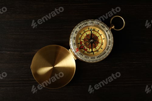 Preview: Sea travel concept. Vintage compass on the table