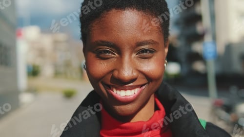 Preview: Bright Smiling Woman On City Street Portrait