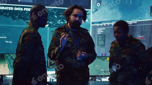 Preview: Army officers review data on a hologram to create a brief for the new mission