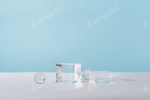 Preview: Pedestal cosmetic display glass podium platform with stylish props for product presentation
