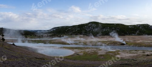 Preview: Hot spring Geyser with colorful water in American Landscape.
