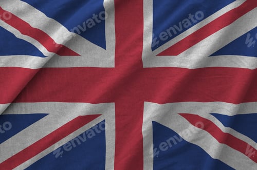 Preview: Great britain flag depicted on folded wavy fabric of old cloth