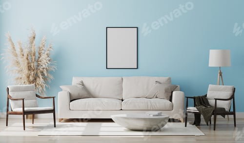 Preview: Interior Design with Sofa, Chairs, and Blue Wall