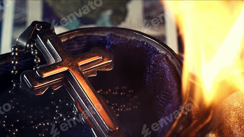 Preview: Christian Religion Symbol Cross on Fire