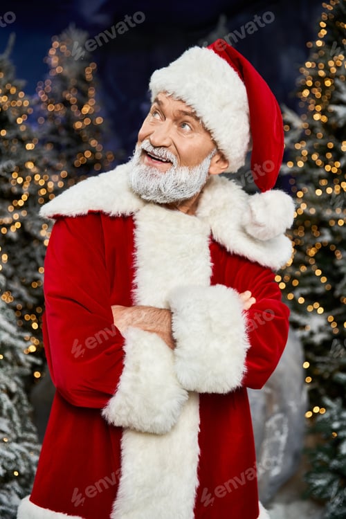 Preview: Cheerful Santa Claus spreading joy in a winter wonderland during the festive season