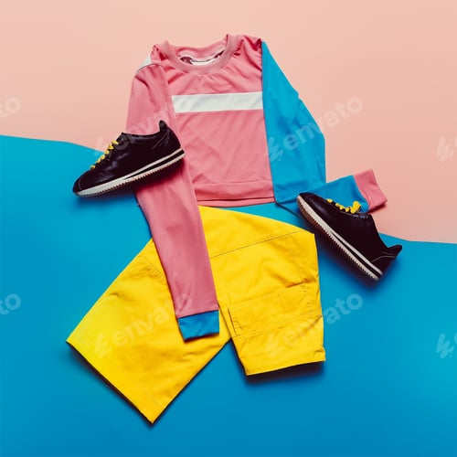 Preview: Stylish sports blouse and pants. Pastel trend. Fashion Accessori