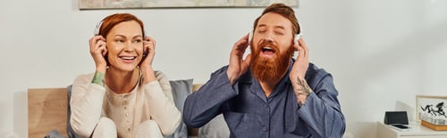 Preview: day off without kids,enjoyment,shared music,redhead husband and wife