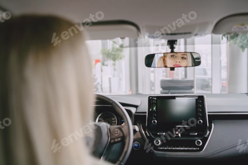 Preview: Stylish and elegant woman in a car salon