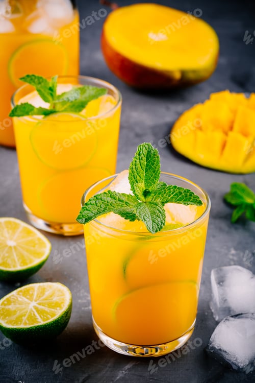 Preview: Fresh summer mango cocktail with lime and mint