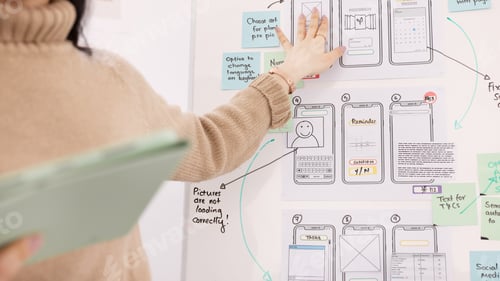 Preview: Ux, presentation and design with woman and planning in meeting for idea, developer or technology. S