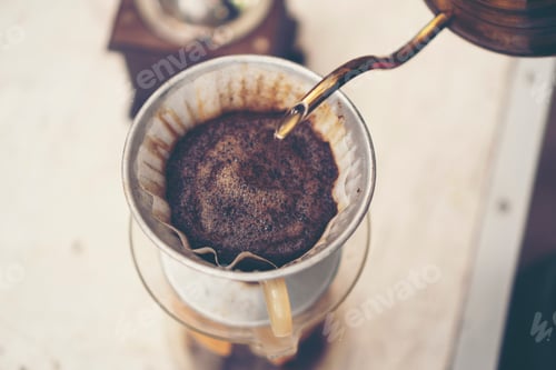 Preview: coffee drip process, vintage filter image, slow bar