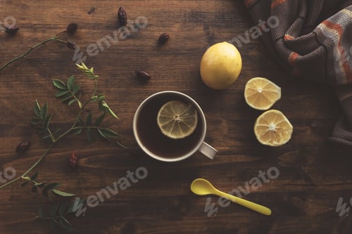 Preview: Rosehip briar tea with lemon, top view