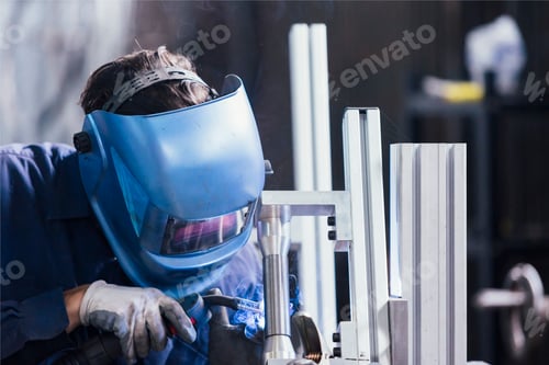 Preview: Unrecognizable worker welding with metal detail