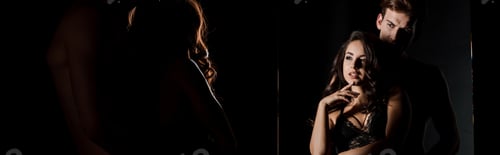 Preview: beautiful sexy couple hugging and posing in front of mirror