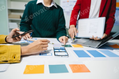 Preview: UX graphic designer planning application process development prototype wireframe for web smart phone