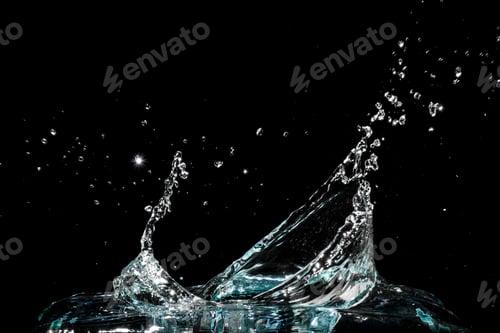 Preview: Water splash isolated on black background