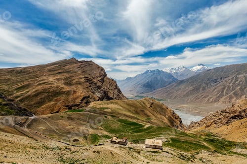 Preview: Gete village and Spiti valley in Himalayas. Spiti valley, Himachal Pradesh, India