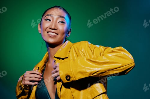 Preview: Lips woman neon colorful trendy light disco green fashion beauty yellow pretty