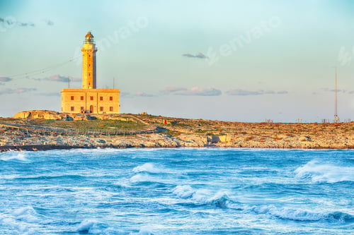 Preview: Stunning view on Lighthouse of Vieste, rising on the isle of Santa Eufemia.