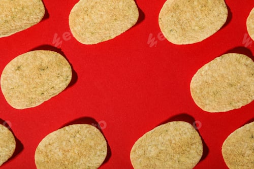 Preview: Crispy potato chips on a red background