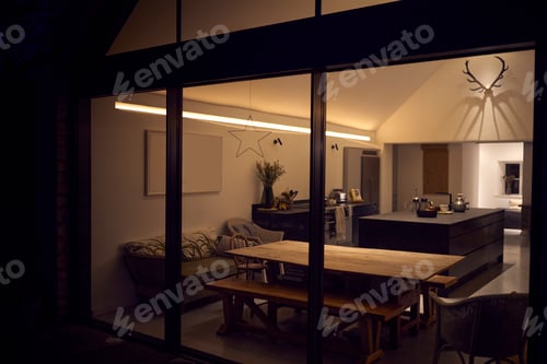 Preview: Exterior View Of Beautiful Kitchen Extension At Night