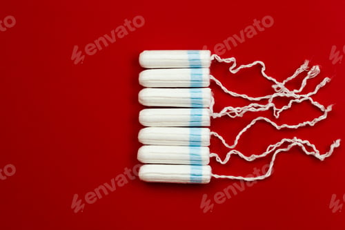 Preview: Menstrual period concept. Woman hygiene protection. Women's health. Cotton tampons