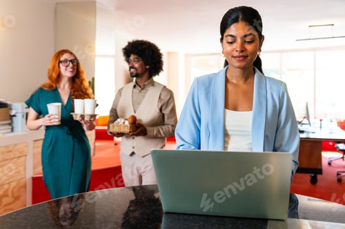 Preview: Multiethnic small group of businesspeople meeting in a coworking company office