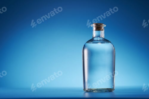 Preview: Closeup of a glass bottle isolated on a blue background