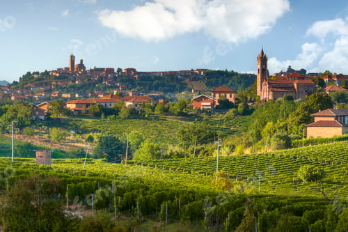 Preview: Vineyards of Langhe and Monferrato with Church and Mongardino, Piedmont