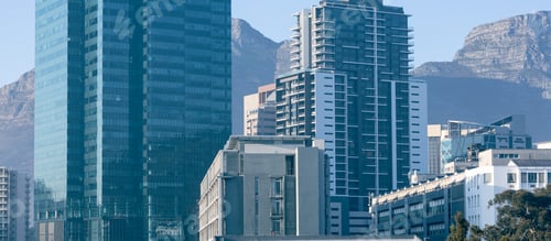 Preview: General view of cityscape with multiple modern buildings and skyscrapers in the morning