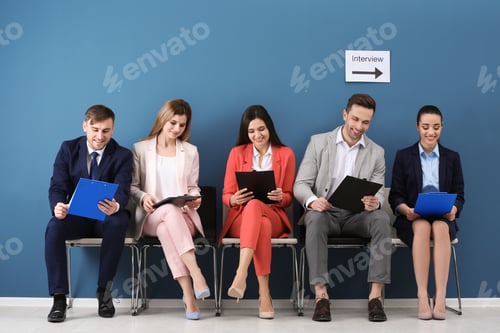 Preview: Group of people waiting for job interview, indoors