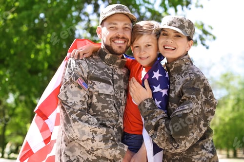 Preview: Happy military family with their son outdoors