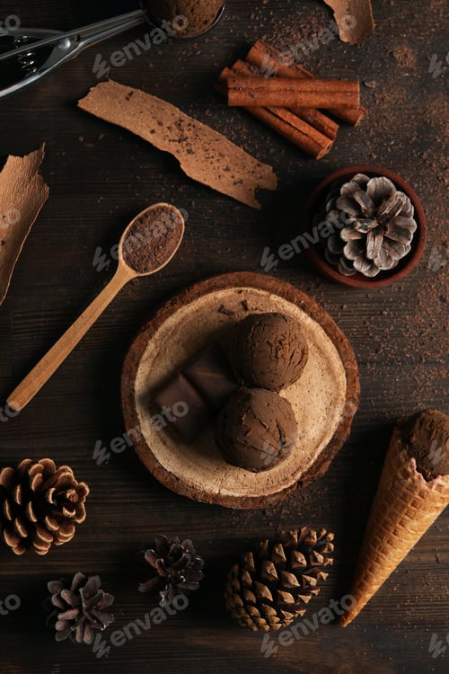 Preview: Concept of delicious food, ice cream, top view