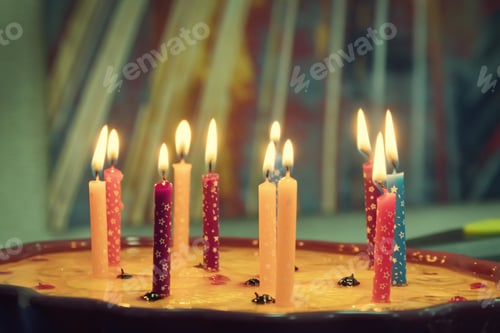Preview: Birthday cake with burning candles. Toning.