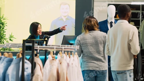 Preview: African american client trying to find fitting room in store
