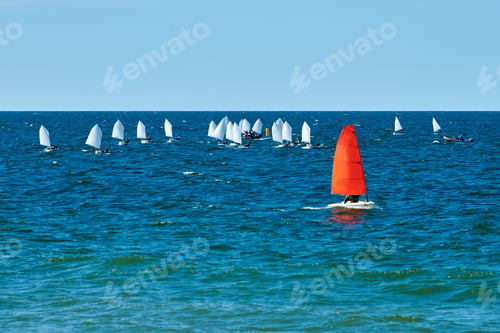 Preview: Blue sea sailing regatta, nautical spectacle sport sailing competition among yacht club