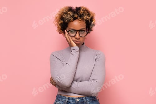 Preview: Young african american woman thinking looking tired and bored with depression problems
