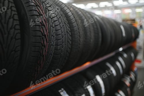 Preview: Car tires at warehouse in tire store