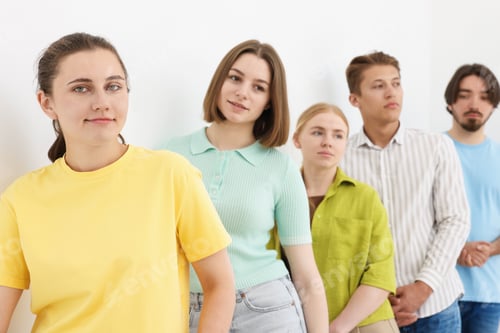 Preview: Group of people waiting in queue indoors