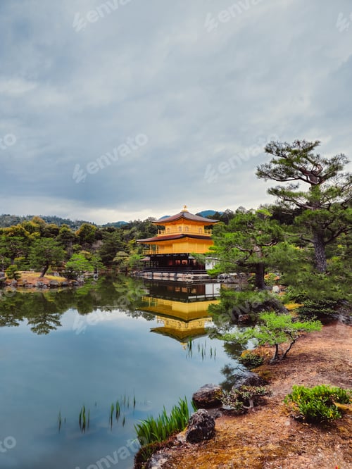 Preview: Yellow Pagoda Reflections In The Lake Water