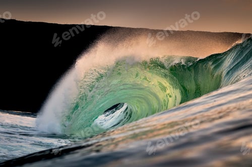 Preview: Golden hour surf with a stunning barrel wave crashing