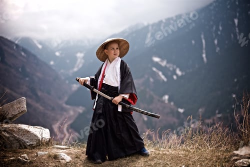 Preview: Way of the Samurai Boy dressed as a samurai stands with katana