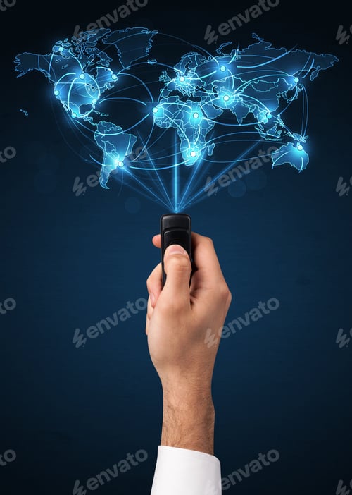Preview: Glowing Social Network World Map Coming Out Of A Remote Control