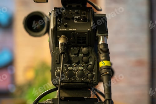 Preview: Selective focus shot of manual configuration buttons of broadcast camera