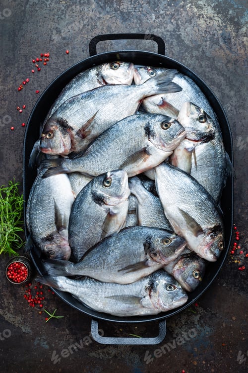 Preview: Fish. Fresh sea bream. Raw dorado fish