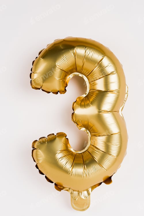 Preview: Festive balloon in shape of three number on grey background
