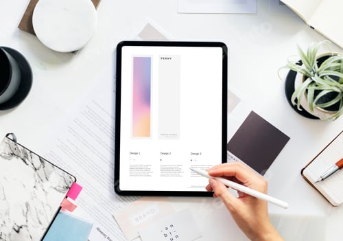 Preview: Woman using a digital tablet mockup