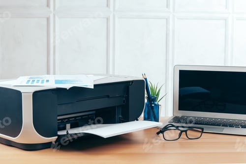 Preview: Copier or printer in a modern office interior close up