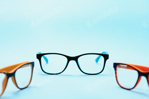 Preview: Child's plastic frame for glasses. Mock up for the design of optics store and shop