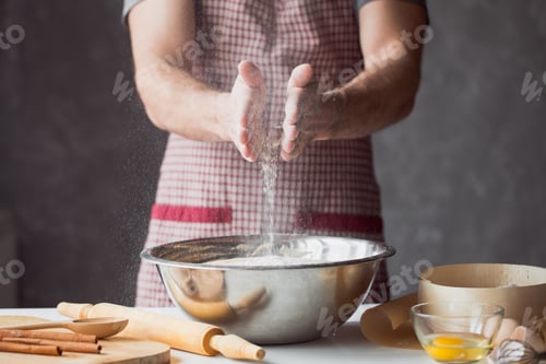 Preview: Baking at Home: Man Prepares Dough for Baking